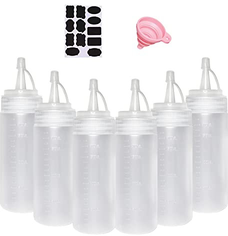 Juncture 6 Stück 200 ml (6.7 oz) Squeeze Flasche, Plastik Quetschflasche Mit Kappen, Squeeze Condiment Flaschen für Ketchup, Pigment Quetschflasche