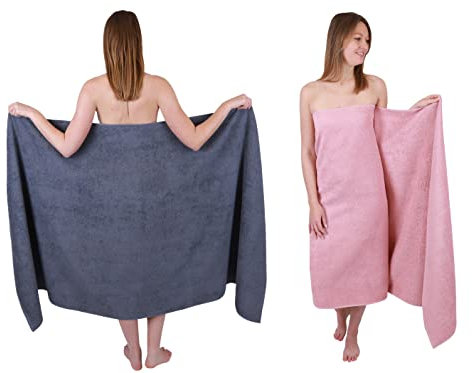 Betz Badetuch 2 Stück XXL 100x200 cm 100% Baumwolle – Weiches Frottee Saunatuch & Strandtuch – Pflegeleicht & saugstark – Berlin Serie – Farbe dunkelgrau - Lotus