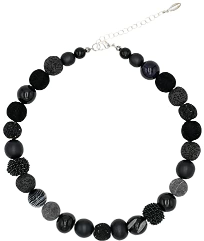 Feliss Handmade: Kedjor av pärlor, halsband damer. Statement kedja 45 cm lång i bohostil. Choker-halsband, estetiskt halsbandssmycke. Pärlhalsband för kvinnor i svart med keramiska pärlor, Glas, Pärla