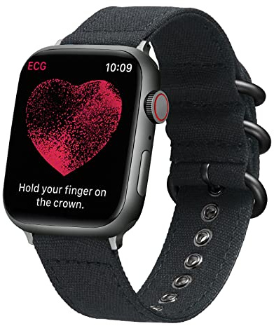 BINLUN Canvas Uhrenarmband Kompatibel mit Apple Watch 42/41/40/38mm, 49/46/45/44mm für Herren Damen Stoff Uhrenbänder für iWatch Serie 10 9 8 7 6 5 4 3 2 1 Ultra2 Ultra SE2 SE,Schwarz