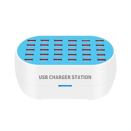 Docooler Cargador USB multipuerto Estación de carga USB de escritorio de 30 puertos Hub 32A/160W Potencia 5V 1A-2.4A Salida Identificación inteligente Reemplazo Compatible with iPhone iPad Smartphones
