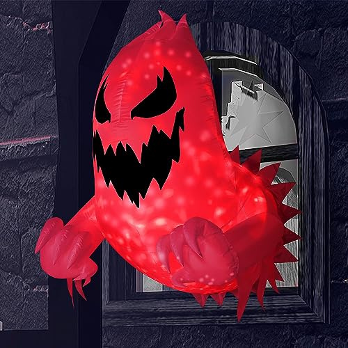 Joiedomi 4.5 FT Halloween aufblasbare Geist brach aus dem Fenster mit eingebauten rotierenden roten LED, Blow Up fliegenden Geist für Halloween Fensterdekoration