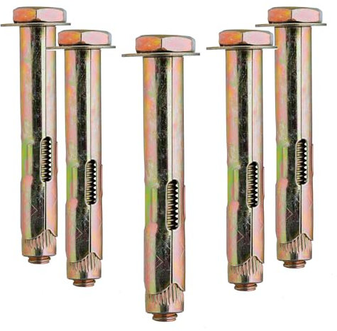 YoiYee M10 x 80mm Sleeve Anchor Hex Bolts (M8 Bolt), Heavy Duty Expansion Through Bolts for Concrete, Brick & Masonry Fixings, Zinc Plated Steel, Ideal for Builders, DIYers & Professionals, 6 Pack