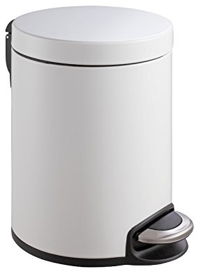 PROREGAL Treteimer mit stilvollem Pedal, leise schließendem Deckel & Kunststoffinneneimer | 5 Liter, HxBxT 29x20,3x26,5cm | Weiß