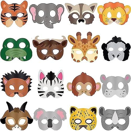 JINLAIYUN Papier Tier masken Dress Up Party Masken Dschungel Party Deko Safari Thema Partyzubehör Tier Masken