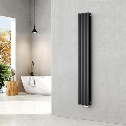 EMKE Radiador pequeño, 1600 x 240 mm, ovalado, panel calefactor, conexión central, vertical, diseño, radiador tubular, doble capa, antracita, 623 vatios