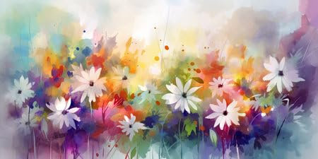 adrium Holz-Bild 60 x 30 cm: Aquarellmalerei mit bunten Blumen. Kunstwerk, Plakatgestaltung. Ai generative Illustration (206752111)