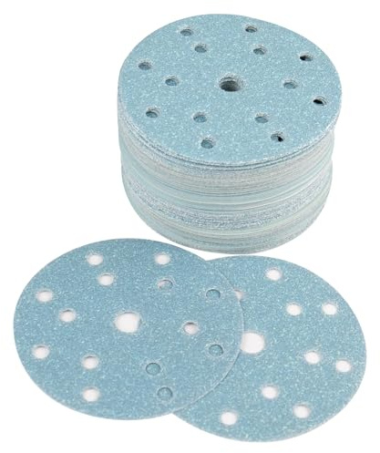 100 dischi abrasivi da 150 mm, dischi abrasivi da 15 fori da 15 cm, dischi abrasivi con grana 120, dischi abrasivi professionali per levigatrice orbitale casuale