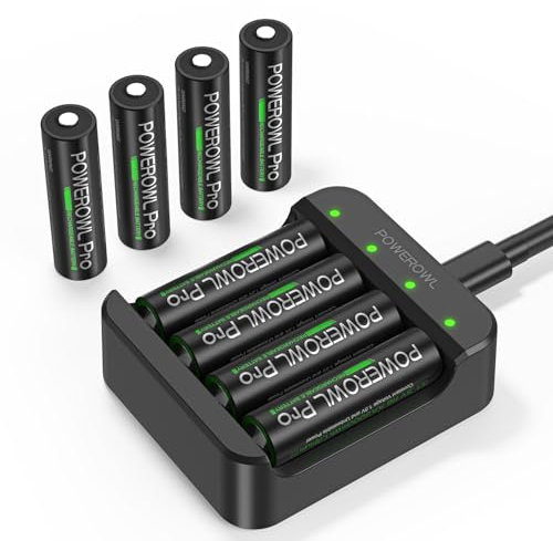 POWEROWL - Lithium Rechargeable Battery AA with Charger, 8 Pack 3000mWh 1.5V Lithium Batteries for Camera VR/AR Headset Xbox Controller (8 x AA Batteries & Charger)