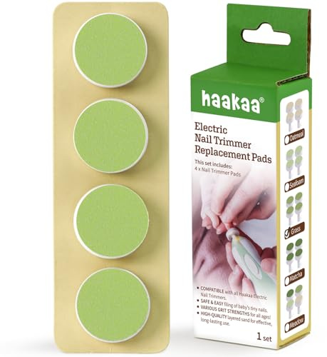 haakaa Electric Nail File Replacement Pads, Suitable for 6-12 Months, Grass | Compatible With All Haakaa Nail Trimmers, 4 Refill Pads With Premium Sandpaper for Safe, Gentle Baby Nail Filing