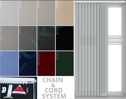 EUROBLINDS - Made To Measure PVC Blackout COMPLETE Vertical Blinds Set - Headrail & PVC BLACKOUT Fabric - Wipeable Louvres - 89mm (3.5 inch) - Large Selection of Colours (Up To 250cm (98 inch) Wide)