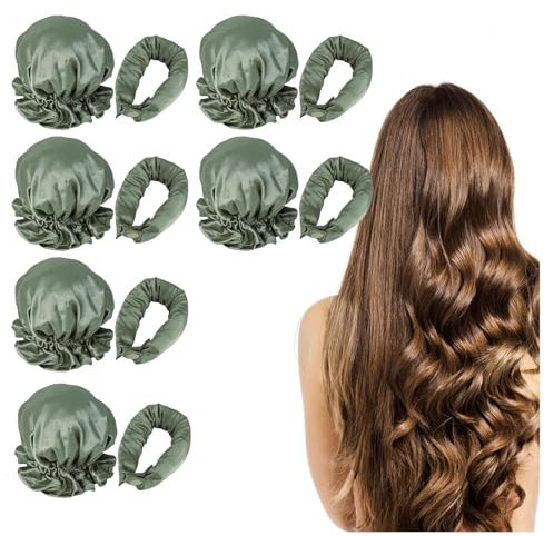 Locken über Nacht 6 Stück, Rutschfest,DIY Overnight Curls, Lockenstyler Ohne Hitze Haarwickler über Nacht DIY Haare Styling für Kurzes und Langes Haar,green