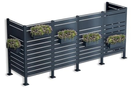 Metzler® Mülltonnenzaun mit Sichtschutz und modularem System in RAL 7016 Anthrazit – für 4 Tonnen (120l/240l), witterungsbeständig und pflegeleicht, pulverbeschichteter Stahl, 326 cm breit