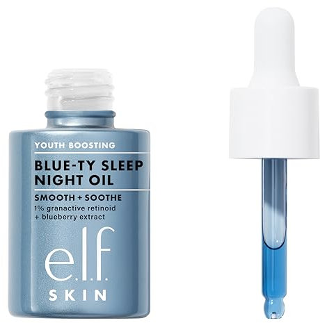 e.l.f. SKIN Youth Boosting Blue-ty Sleep Night Oil, delicato olio notte per il viso, nutre la pelle, formula leggera, prodotto vegano e non testato sugli animali