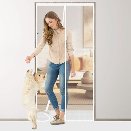 Flintronic Zanzariera Magnetica per Porte, 140 * 240cm Anti Zanzare Calamite Tenda, per Anti Zanzare, Mosche Insetti, Facile da Installare, Non è Necessario Praticare Fori, si Chiude da Sola, Bianco