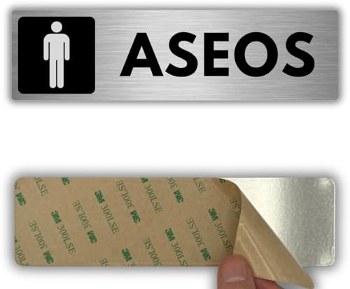 LEIASA | Señal Baño Hombres - 5x18 cm - Aluminio - Aseo Masculino Señores | Cartel Baño Hombre, Placa WC Caballeros, Rótulo Lavabo Chicos, Adhesivo Indicativo Puerta, Pegatina Servicios Informativa
