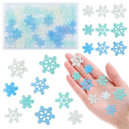60 Stück Schneeflocken Deko, Mini Schneeflocke Weihnachtsdeko, Streudeko Weihnachten, Glitzer Weihnachtsbaumschmuck, Tischdeko Weihnachtsdekoration Schneeflocken Harz für DIY Basteln Weihnachten