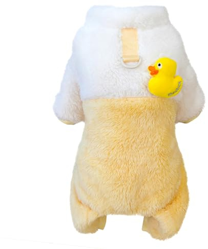 Izefia Ropa de Suéter para Perros Sudadera de Lana para Invierno Cálida 4 Patas Mono Pijamas Lindo Suéter de Pato Amarillo para Perro Pequeño Gato Mediano