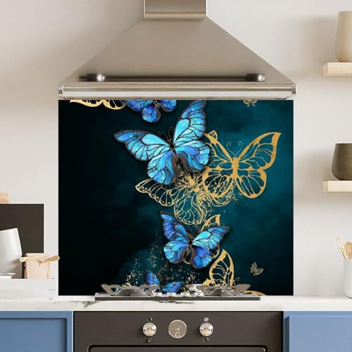 Toughened 6mm Glass Kitchen Splashback 90 x 75cm Flower Fly - Polished Edge Heat Resistant Back Splash for Cookers Hob