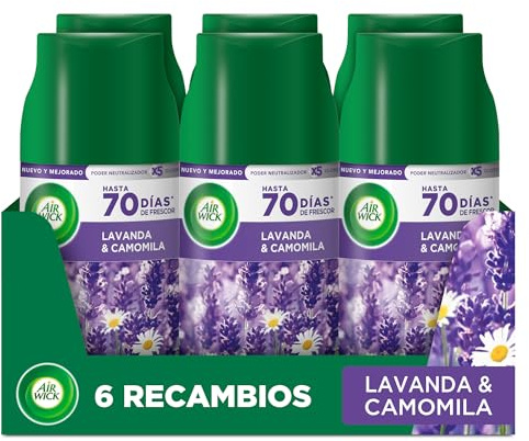 Air Wick Freshmatic - Recambio de ambientador spray automático, esencia para casa con aroma Ambientador de Recambio Pradera Purpura de Lavanda - 6 x 250 ml