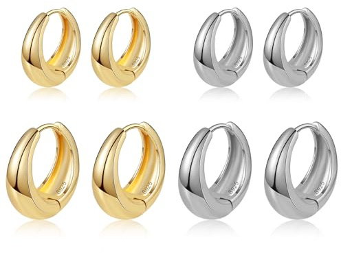 4 Par Örhängen Kvinnor Cirkel Silver 925, Oörhängen Gold Circle Örhängen Män Cirkel Örhängen Hjärta Små Öronringar för Kvinnor Mode Smycken Gåvor Hennes Silver Örhängen Kvinnor Och Guld 14/16 mm,