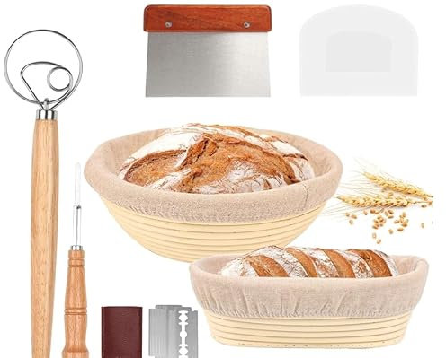 Farerkass Cesto Lievitazione Pan, Cestino da Lievitazione per Pane, Pieghevole Ciotola Lievitazione (23cm Rotondo e 25cm Ovale), Banneton per Pane
