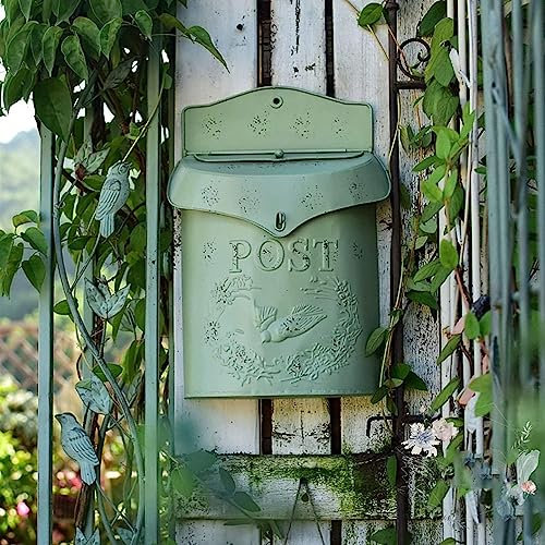 WxuuLTGJR briefkästen Briefkasten aus Metall, Eisen, kreativer unregelmäßiger Briefkasten im Vintage-Stil mit Schloss und Schlüssel, Paketkasten für den Außenbereich, Garten, Vorschlagsbox Schöne