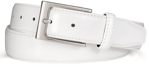 WHIPPY Herren Gürtel, Herren Ledergürtel klassischer Jeansgürtel für Männer 38mm breit,weiß 120cm