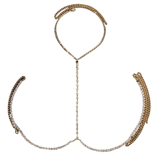 Vnook Chaîne de Corps Sexy for Femmes, chaîne de Poitrine à la Mode, chaîne de Soutien-Gorge de Plage en Diamants, Bikini en Cristal, Lingerie, Bijoux de décoration for Femmes(Gold)