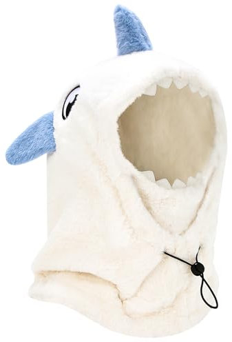 PHOGARY Balaclava für Damen, Plüsch Sturmhaube Mütze, Winter Frauen Skimaske Skimütze, Herren Damen warme Wintermütze Mütze Schal, Hai Balaclava, Weiß