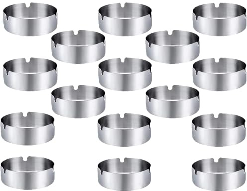 Posacenere in acciaio inox, moderno posacenere portatile da tavolo, rotondo, impilabile, utilizzato in ristoranti, bar, all'aperto, camere da letto, 16 pezzi