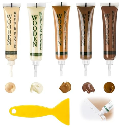 Laminate Floor Repair Kit, Wood Putty, Wood Repair Kit, Vinyl Floor Repair Kit for Repairing Scratches, Cracks and Discoloration on Wooden Cabinet, Floors and Doors - Easy to Use, 5 Colours