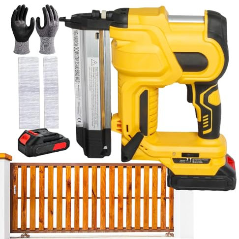 Cloueuse Sans Fil 2 En 1,Cloueuses Électriques,Avec Gants,1 Batterie Et 400 Clous,Cloueuse Sans Fil,Clou Droit F20-50,Profondeur Réglable,Pour Tapisserie,Menuiserie Et Travail Du Bois,yellow