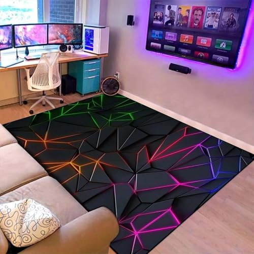 18meng Art Gaming Teppich Jugendzimmer Home Decor Anime 3D Visual Cool Line Light Style Modern Teppich Jungen Spiel Enthusiast Fürs E-Sport Zimmer Schlafzimmer Gamer Zimmer Carpet (Bunt, 200x300cm)
