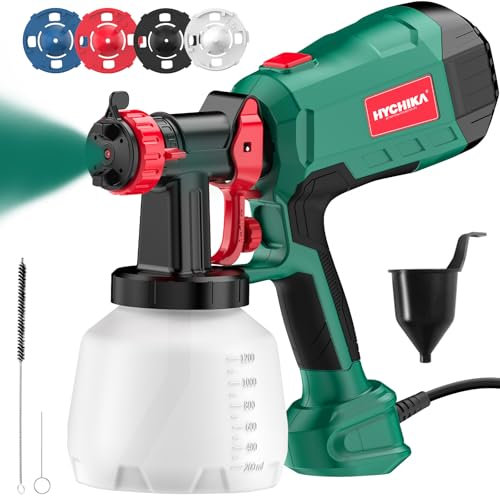 HYCHIKA 600W Paint Sprayer, 1200mL Container HVLP Spray Gun, 4 Nozzles, 3 Modes and 2 Cleaning Tools, Ideal for Spraying