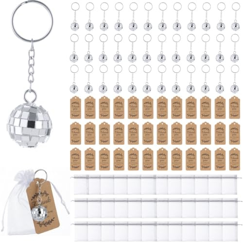 36 Pcs Mirror Disco Ball Keychains, Shiny Party Decor, Includes Organza Bags And Thank You Tags, Portable & For 70S 80S Disco & Christmas