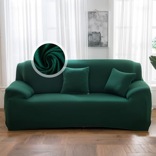 VanderHOME Sofa Überzug 2 Sitzer, Einfarbiger Stretch Sofahusse, Sofaschoner rutschfest, Couch Bezug Schutz Katze, Maschinenwaschbarer Couchschoner (2 Sitzer, Dunkelgrün)