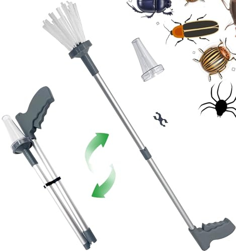 Cattura Insetti Acchiappa Ragni Pieghevole Spider Catcher Extra Lunga Attrezzo Acchiappa Insetti Vivi con manico pieghevole Acchiappa Cimici Trappola Ragni per una cattura e un rilascio sicuri, grigio