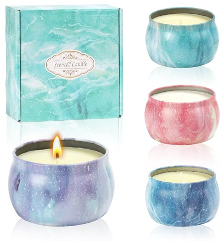 Duftkerzen Geschenkset für Frauen, 4 Stück Natürliches Sojawachs Duftkerzen Set, Kerzen Geschenke für Frauen, Geschenkideen für Geburtstag, Weihnachten, Stressabbau, Yoga, Aromatherapie Kerzen (B)