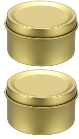 sourcing map 2 barattoli di latta rotondi, 3 cm, vuoti, in metallo, con coperchio, per dolcetti, regali, bomboniere, tè, caffè, artigianato, biscotti, colore oro