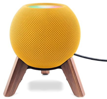 yotommi Real Wood Stand for Homepod Mini speaker,desktop bracket (Walnut) | secure Tripod Mount with Metal Frame,Anti-Slip Stable Wooden Holder Compatible for Home pod Mini on Desk/table