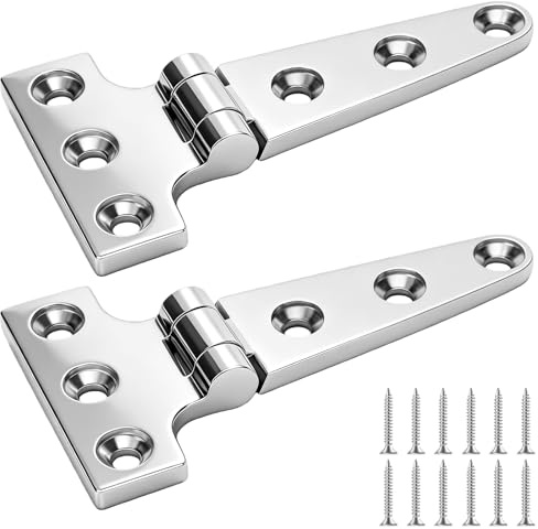 Lot de 2 charnières en T - 100 x 54 x 4,8 mm - En forme de T - Haute performance - En acier inoxydable 316 épaissi - Avec 12 vis - Pour porte, fenêtre et armoire