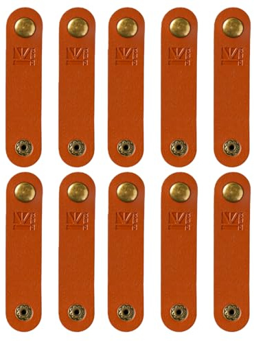 10 Pcs Cord Organizer Cable Ties, KBEAR A1 Genuine Leather Portable Cord Keeper Cable Straps with Metal Snap for IEM Cable, in Ear Monitor, KZ ZS10 PRO, Earphone, Earbuds, Charging Wires (10pcs,Brown)