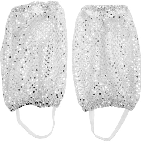 TOYANDONA Glitzernde Beinstulpen aus Polyester für Damen und Mädchen Bequem Vielseitig für Tanz Rave Partykostüm Silber Stiefel