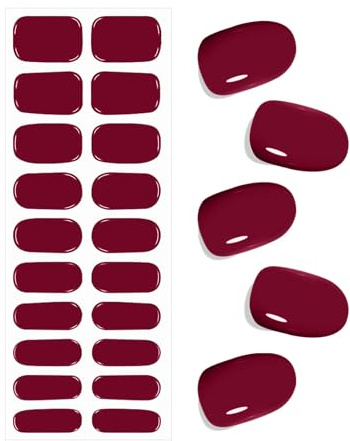 Bagavs Unghie Gel Adesive UV, 20 PCS Smalto Adesivo Gel UV, Rosso Vino Pellicola per Unghie Autoadesiva, Strisce Semiindurite per Manicure Fai da Te