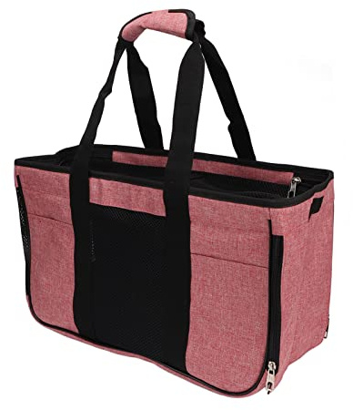 Kikumi Katzentransportbox, Atmungsaktiv, Fluchtschutz, Tragbare Katzen-Reisetransportbox für Kleine Tiere, Welpen (Rosa mit Schwarz)