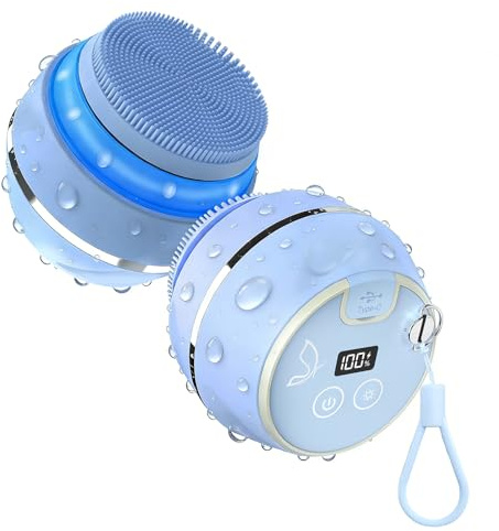 Peledic Face Scrubber, Waterproof Silicone Facial Cleansing Brush 6 Modes, 3 Light Effect, Rechargeable Electric Exfoliator Deep-Clean Scrubber for Women and Men