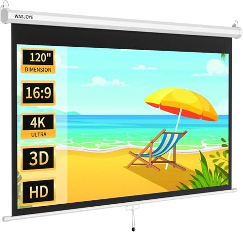 WASJOYE Manueller Leinwand Beamer Rollo mit Universal 120-Zoll Roll-Down einziehbarer manueller Projektionsschirm mit automatischer Verriegelung, Einstellbarer Bildschirmhöhe