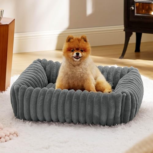 Panier Chien Orthopedique, Lit pour Chien Dehoussable Lavable, Panier pour Chat, Tissu Peluche Doux, Base Antidérapante, Tapis Matelas Lit Anti-Stress (Gris,50x48x15cm)