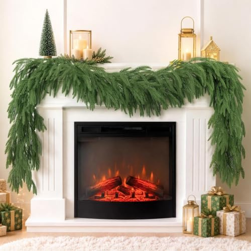 N&T NIETING 9FT Norfolk Pine Garland Real Touch Green Christmas Garlands | Artificial Christmas Garland, Faux Pine Garland Wreath for Table, Fireplaces, Wall, Railings, Indoor Outdoor Xmas Decorations